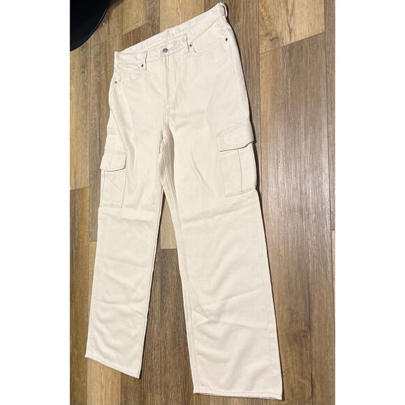 Old Navy Extra High Waisted Sky Hi Wide Leg Cargo Jeans Cream Sz 14 90s Y2K NWOT - Picture 4 of 11